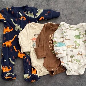 Hudson Baby Dinosaur-Themed Footies Set - Navy, Orange, Cream, Brown, White